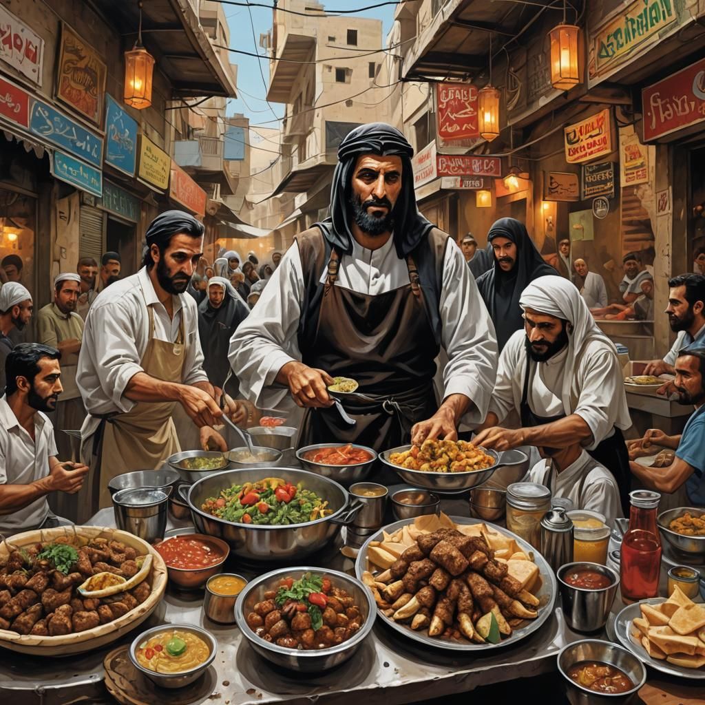 Lebanese Street Food Cafe Menu Poster in Dark Fantasy Style