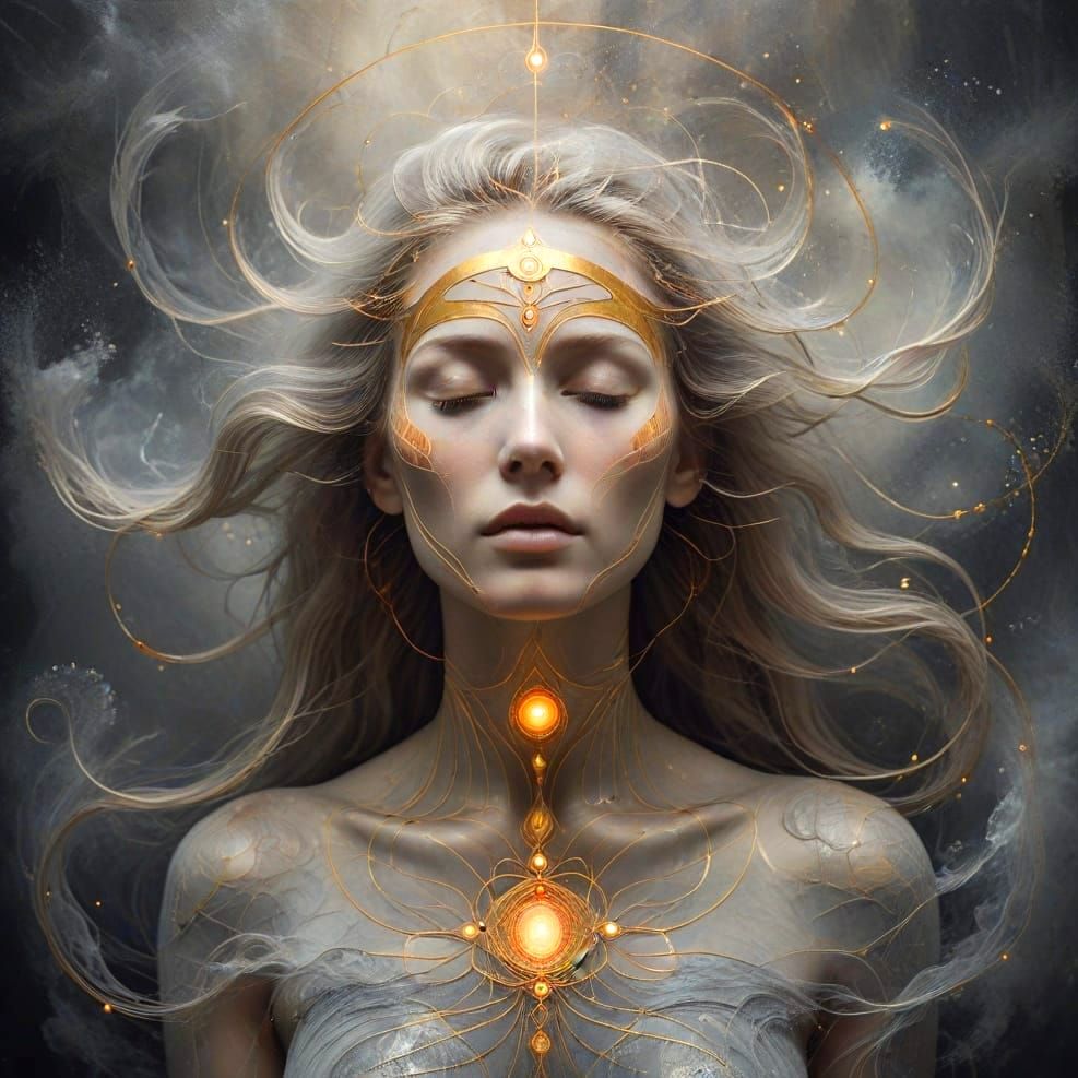 Surreal Portrait of a Spiritual Woman in Abstract Minimalist...