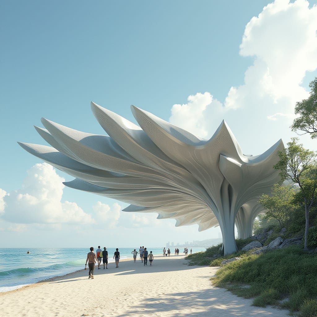 Futuristic Organic Sculpture Canopy by the Sea