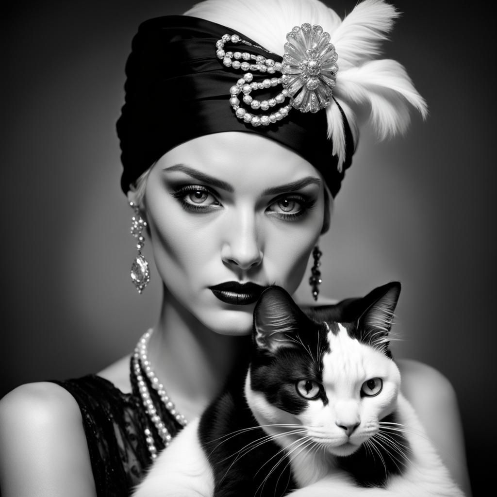 Flapper Girl Portrait in Black and White Style