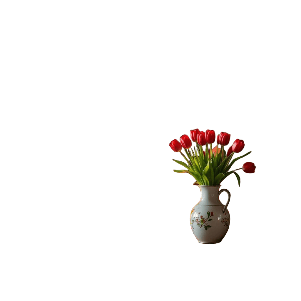 Cozy Living Room Fireplace Scene with Red Tulips