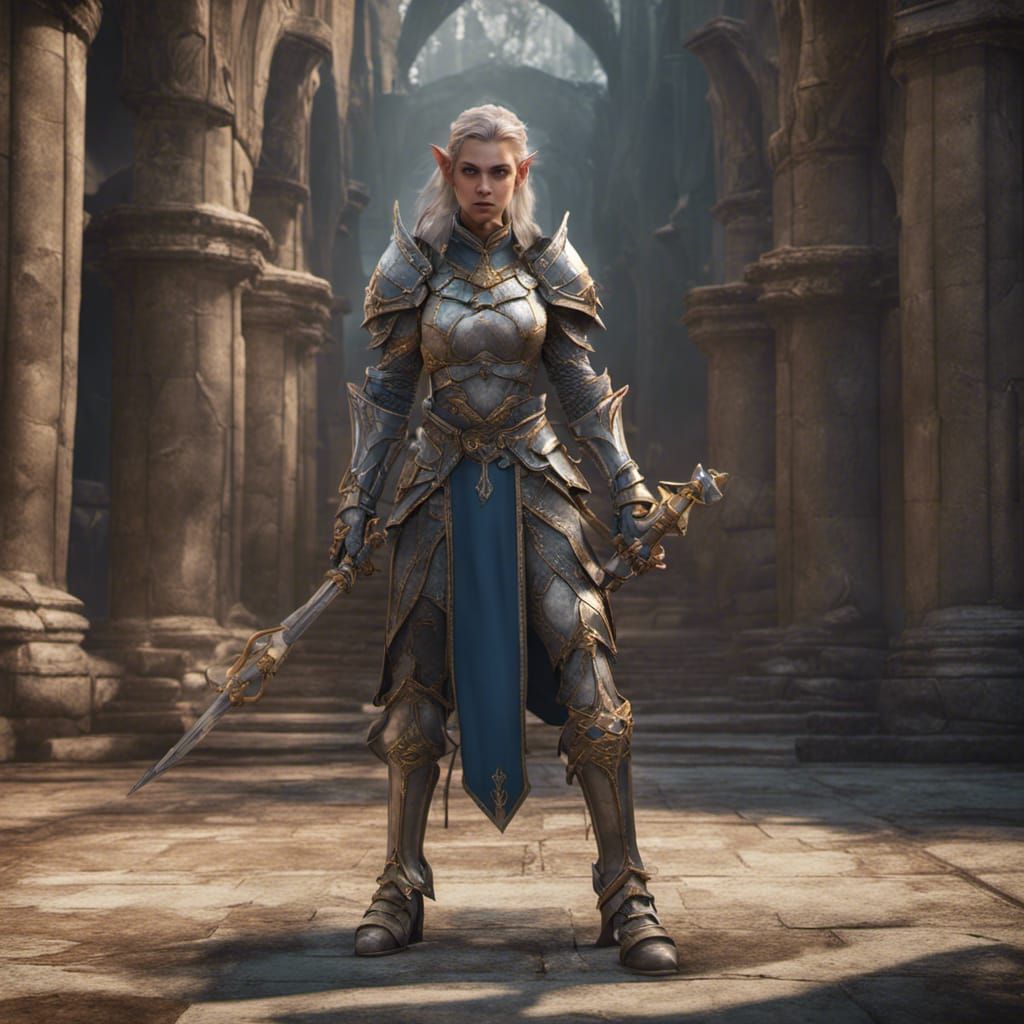 Royal Elf Knight with Mace in Detailed Matte Painting