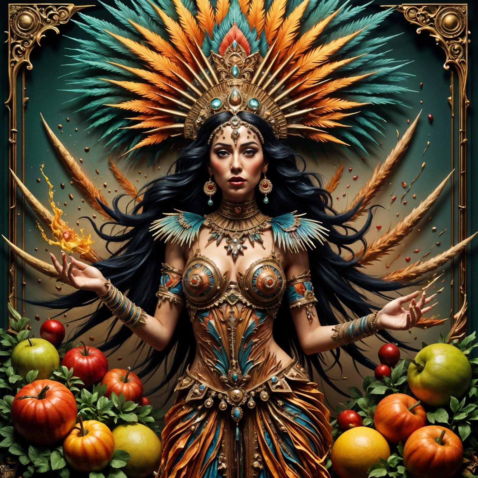 Ethereal Aztec Goddess in Vibrant, Digital Art