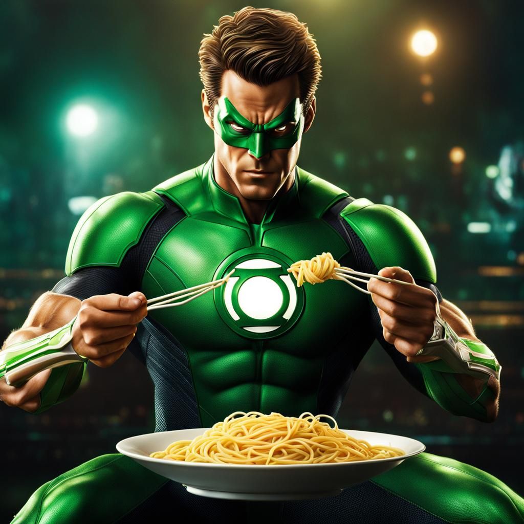 Green Lantern Eating Spaghetti: High Quality Render