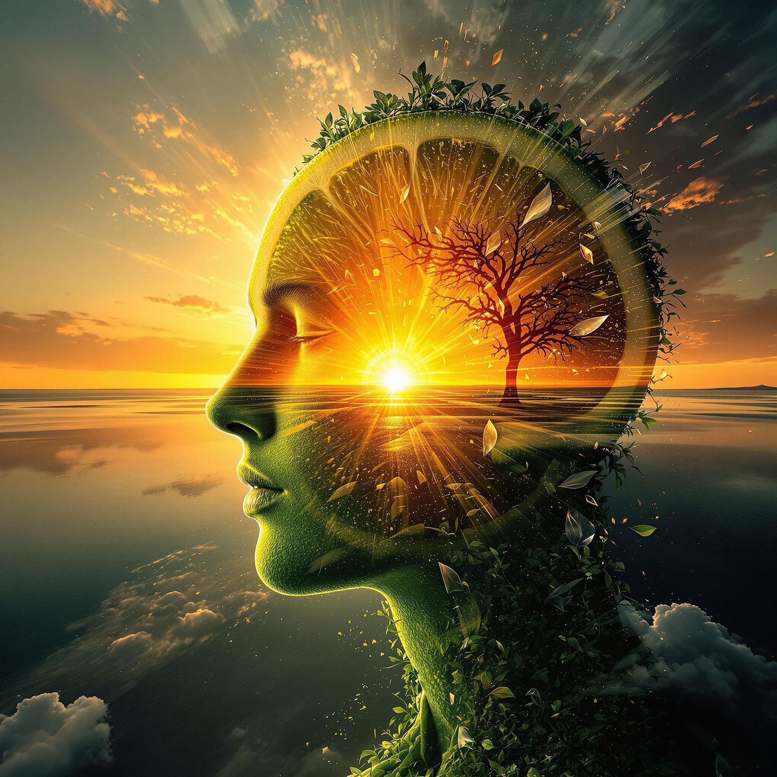 Sunrise God with Lime Brain in Ultra Detailed Double Exposur...