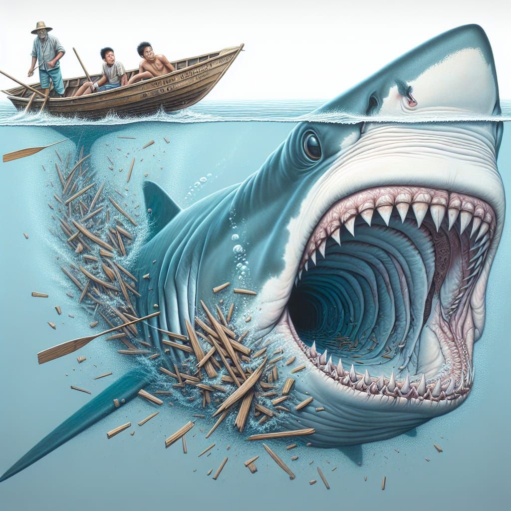 Basking Shark Emerges, Devouring Fishing Boat