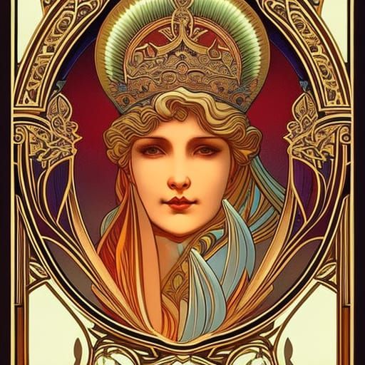 Art Nouveau Tarot Card: Queen by Alphonse Mucha