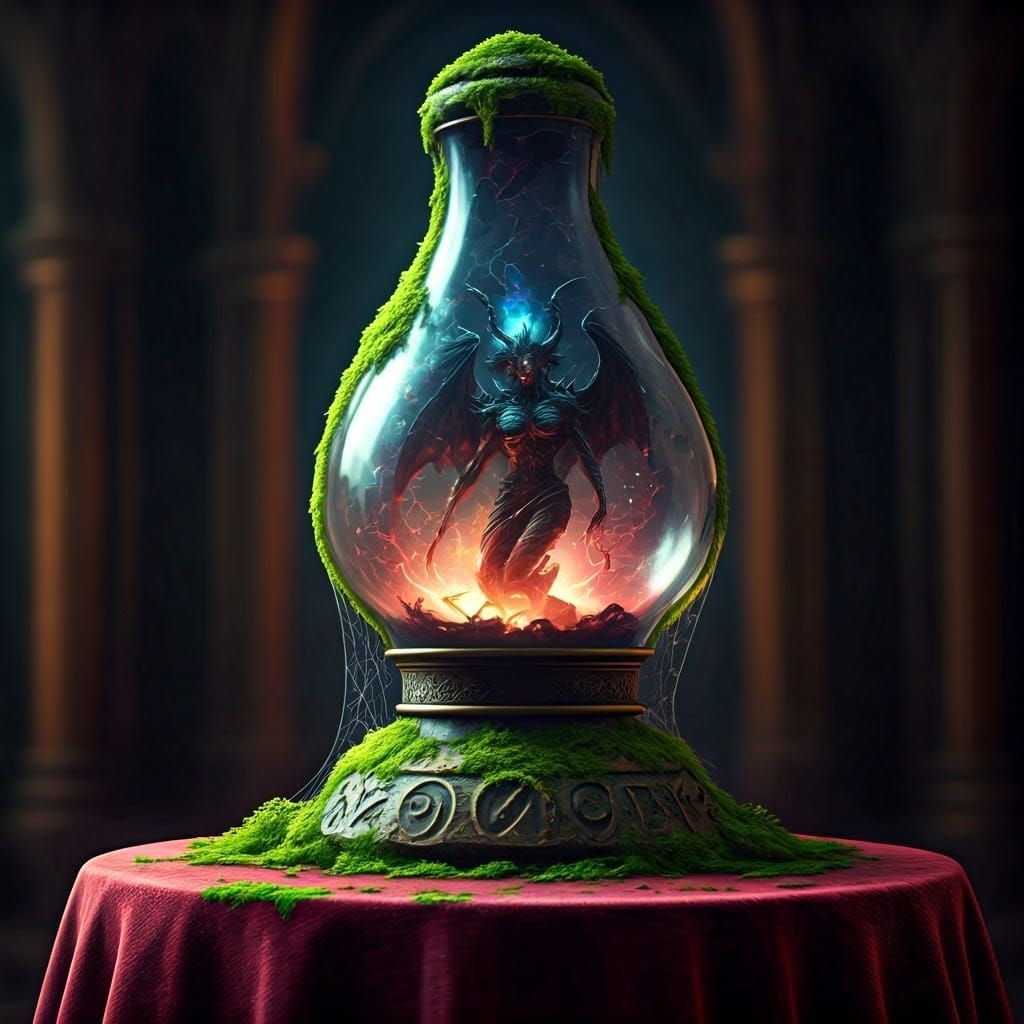 Archdemon Captive in Ornate Glass Lamp