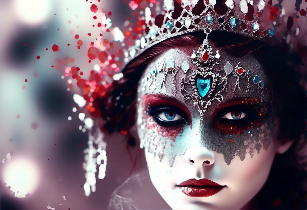 Alice as Queen of Hearts in Splatter Art Style