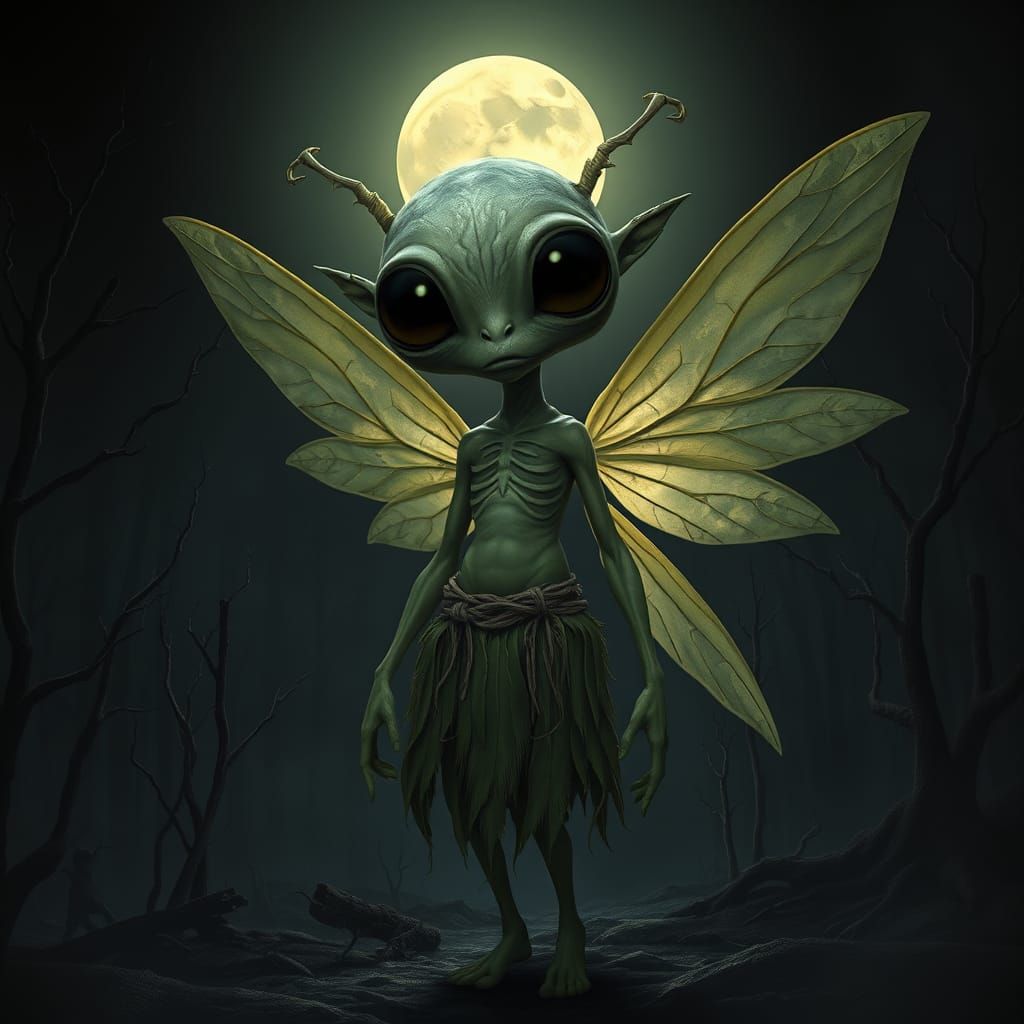 A fantastic insect-like creature with a dark, somewhat frigh...