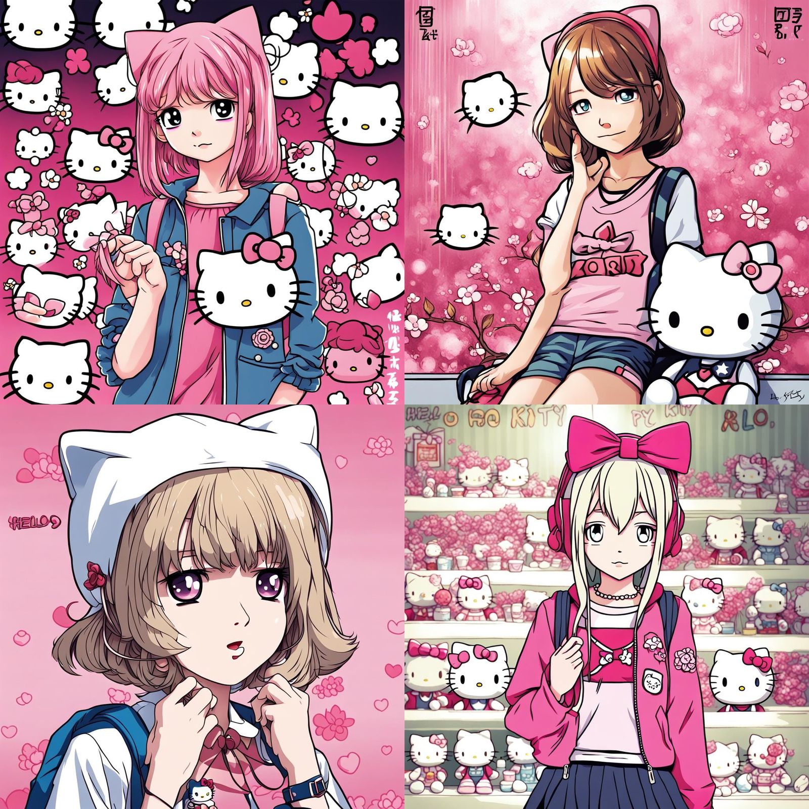 Teenage Hello Kitty in Anime Manga Style