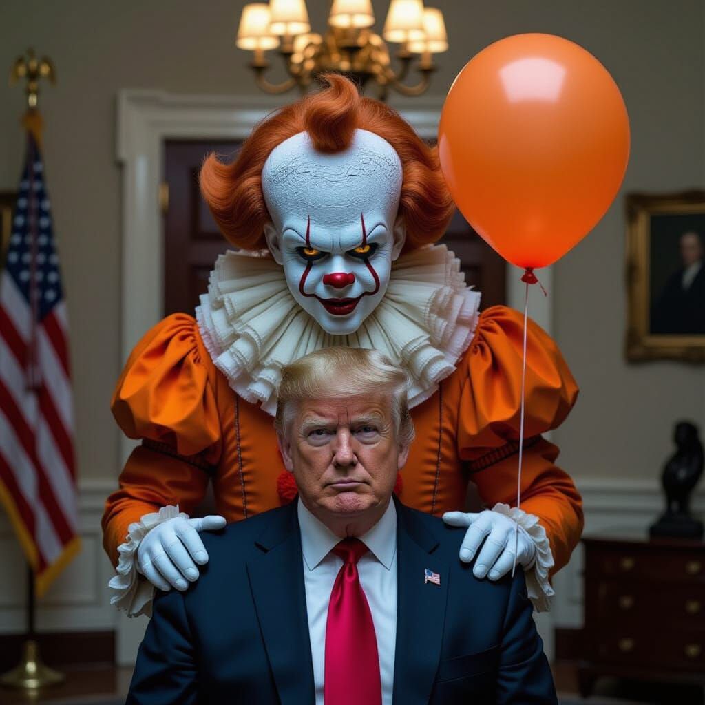 Netanyahu as Pennywise Behind Trump in White House