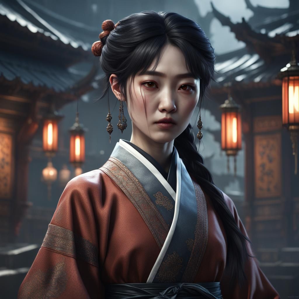 Korean Girl as Wednesday: Detailed Matte Painting
