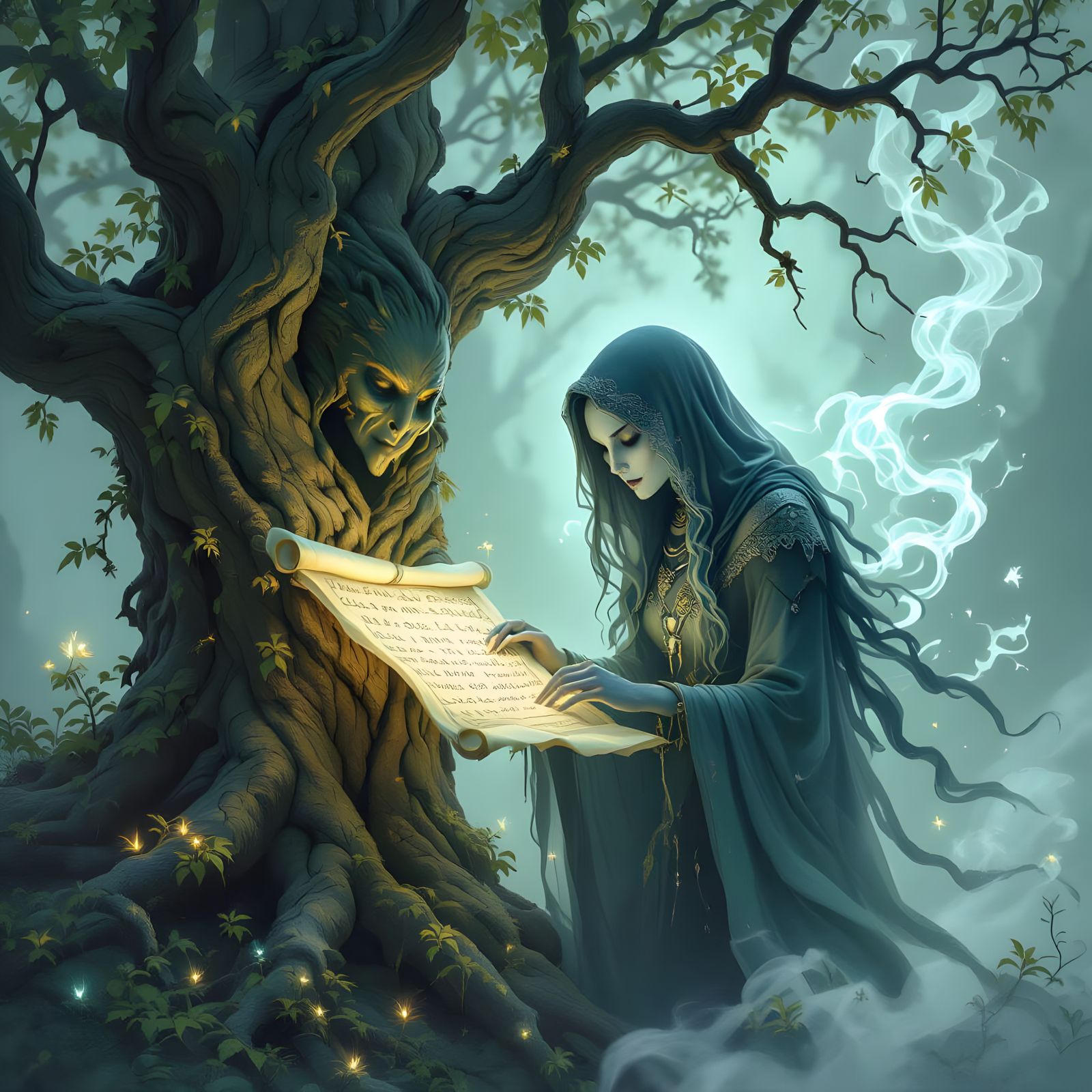 Ethereal Banshee Studying Ancient Scroll