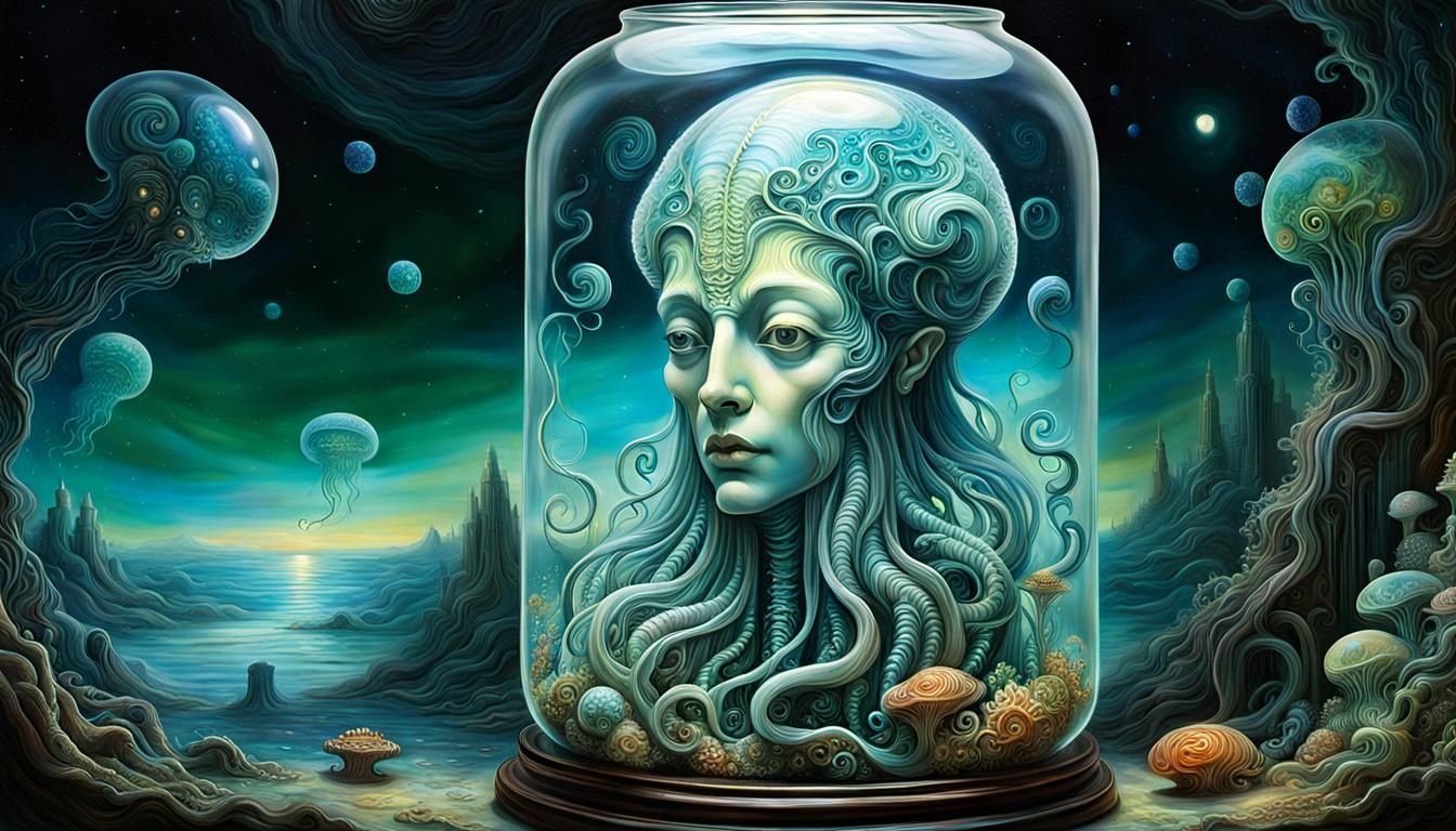 Medusa Head in Jar of Dreams, Inspired by Surrealism