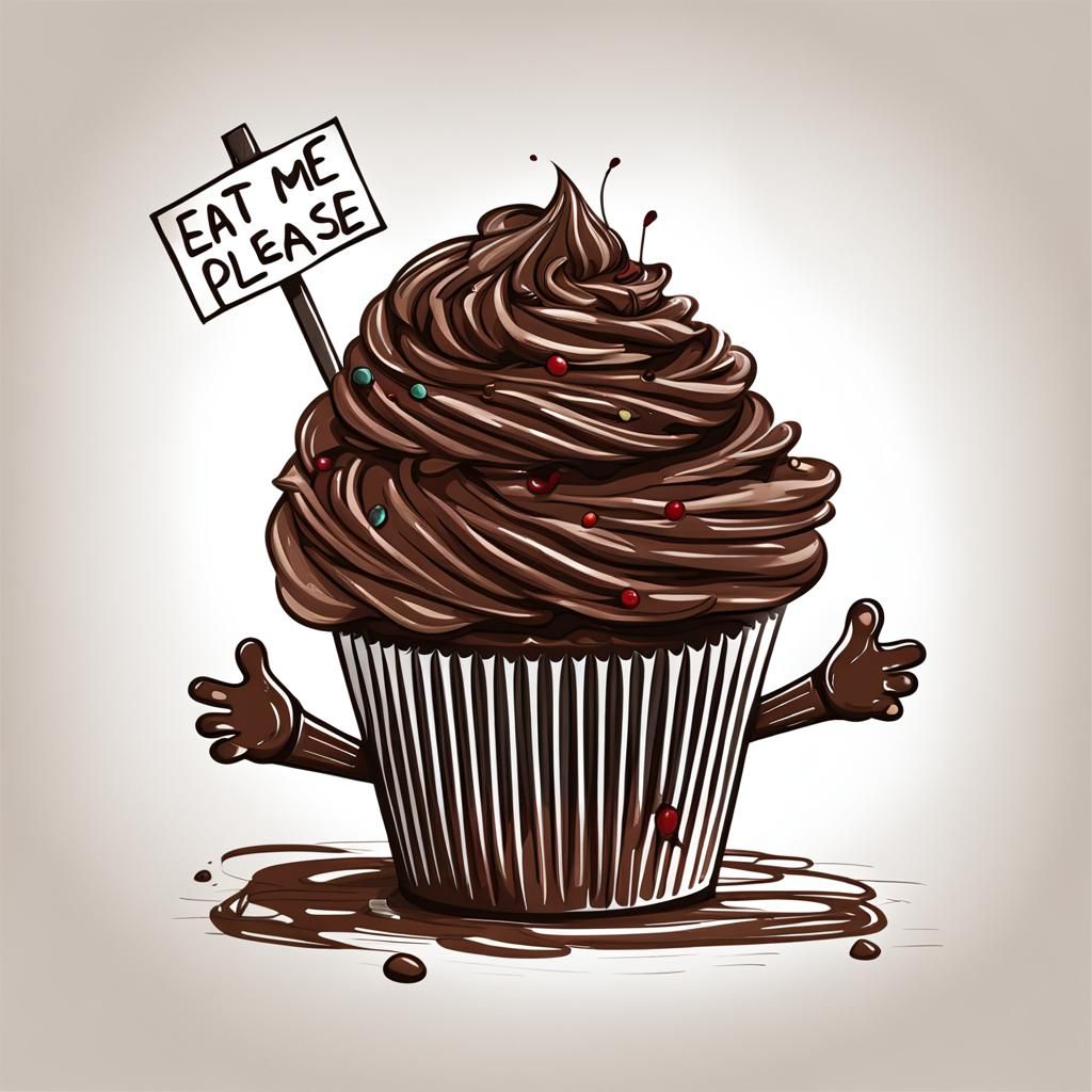 Whimsical Cupcake Character with Sign