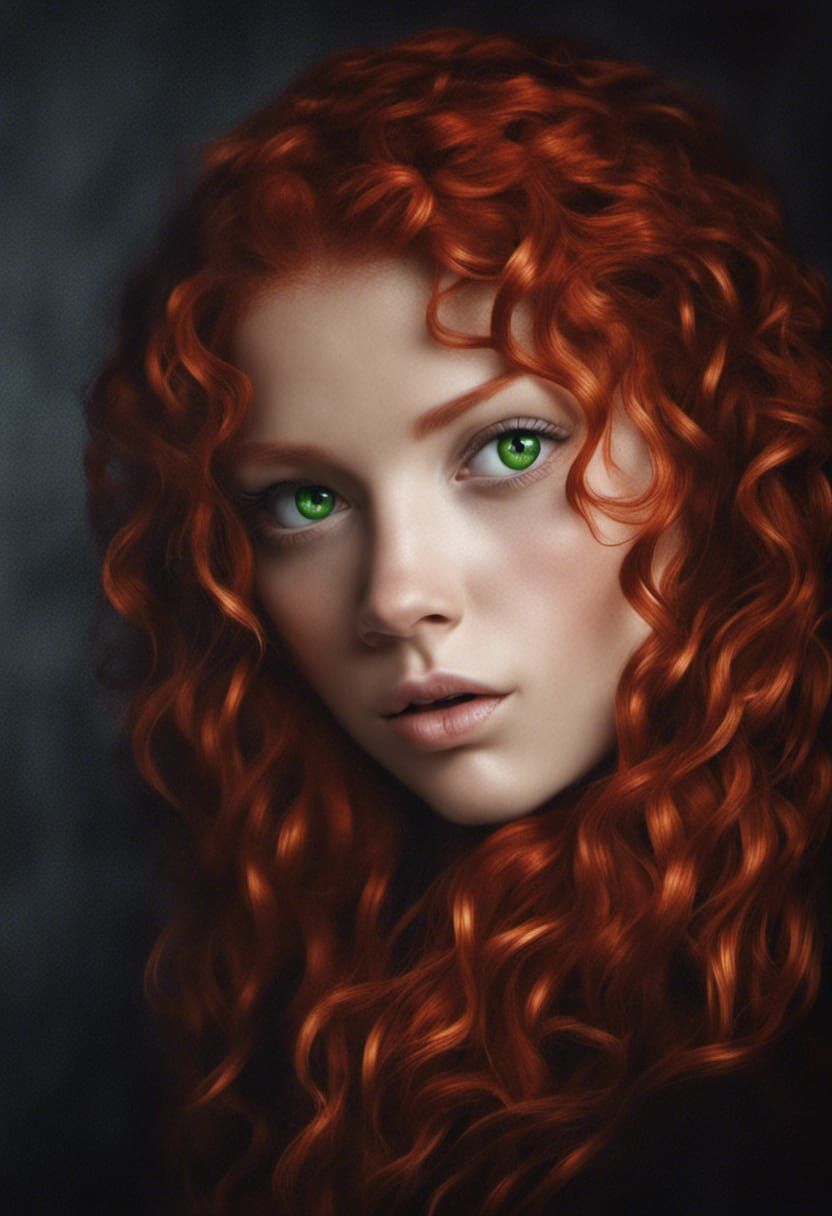 Bright Red Curly Hair and Green Eyes Portrait