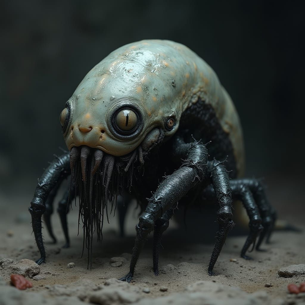 Grotesque, Slug-like Mollusk Creature in Dark, Atmospheric S...