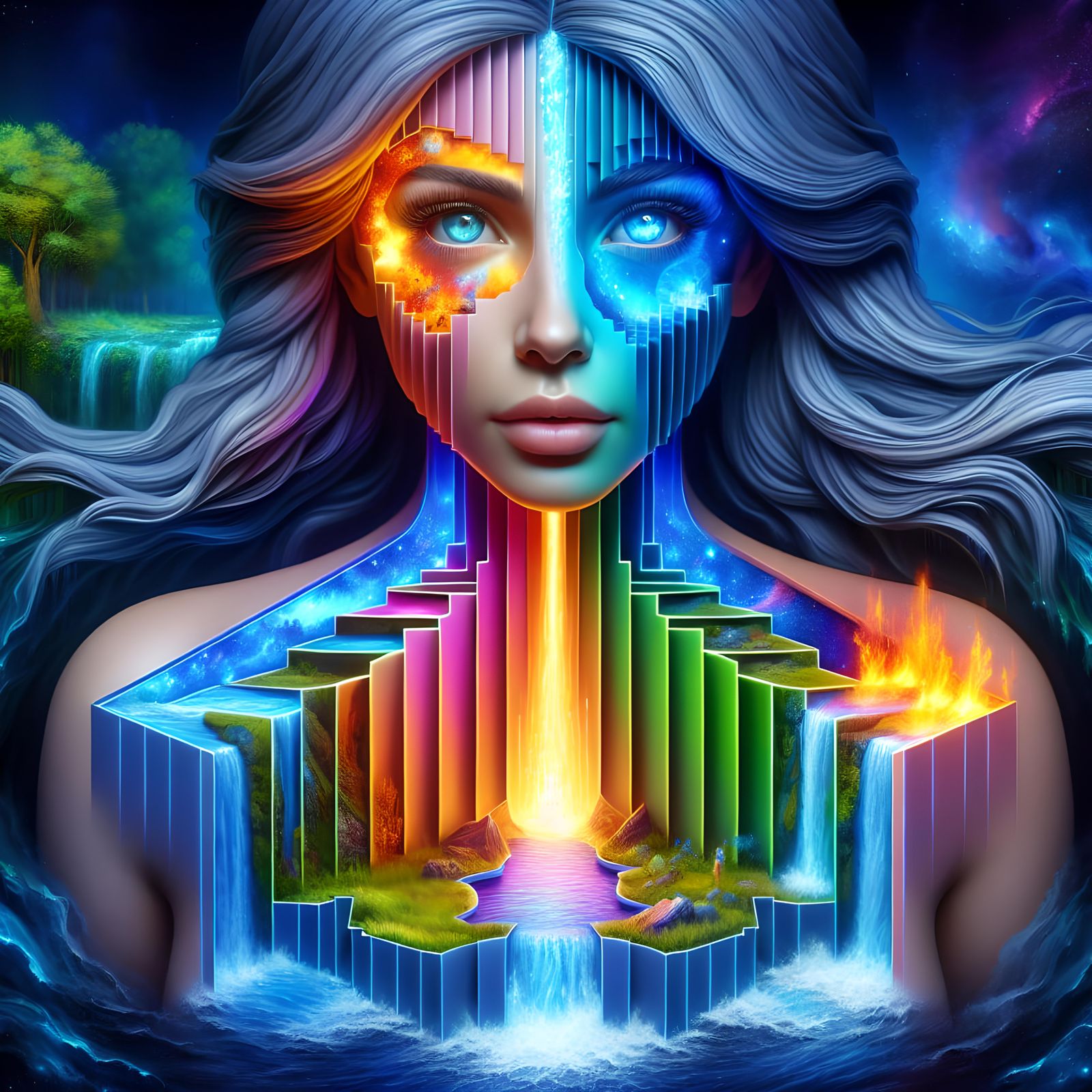 Elf Unveiling Fantasy Realms in 3D Neon Hologram