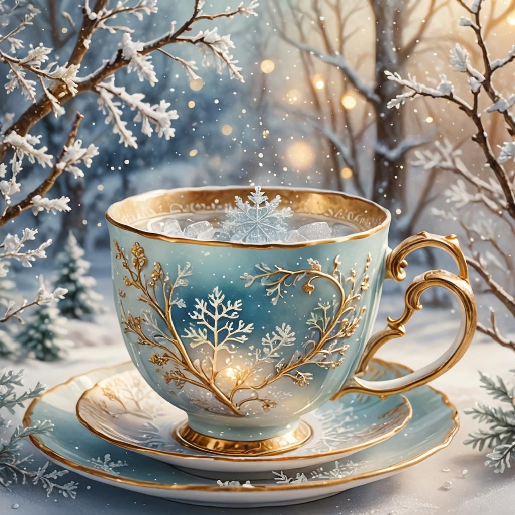 Winter Wonderland in a Teacup: Whimsical Illustration