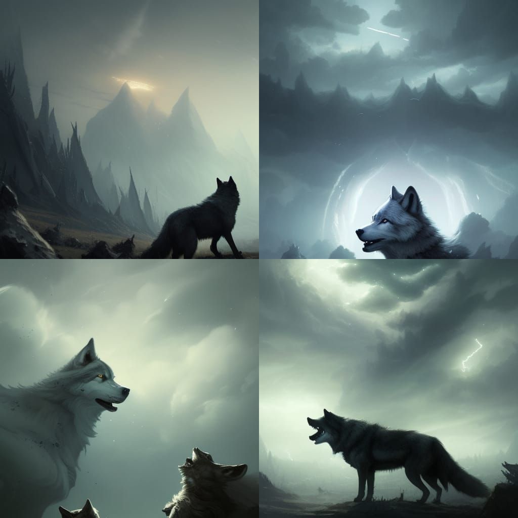 Wolves Made of Stars in Dark Fantasy Style