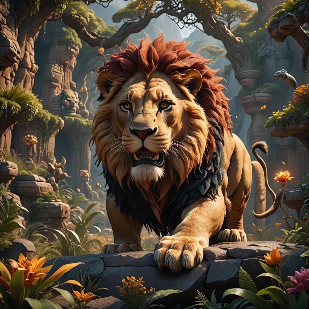 Detailed Matte Painting of Simba in Deep Color