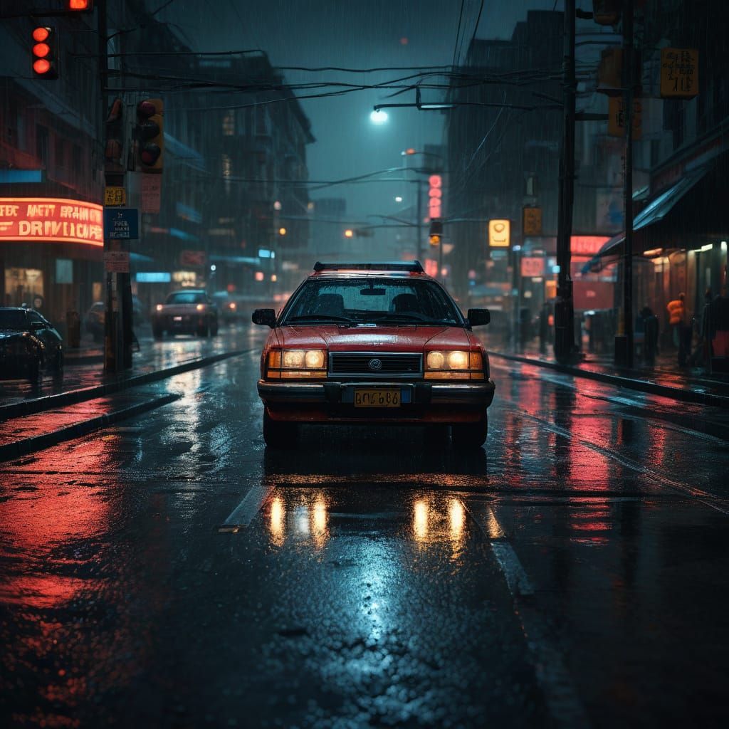 Rainy City Street at Night, a Cautionary Reminder