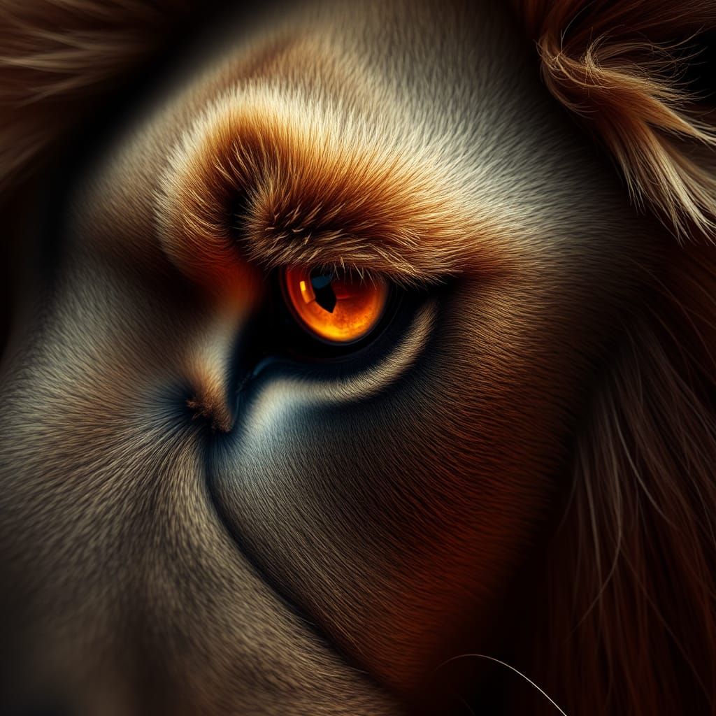 Majestic Lion's Eye Close-Up in Mystical Style