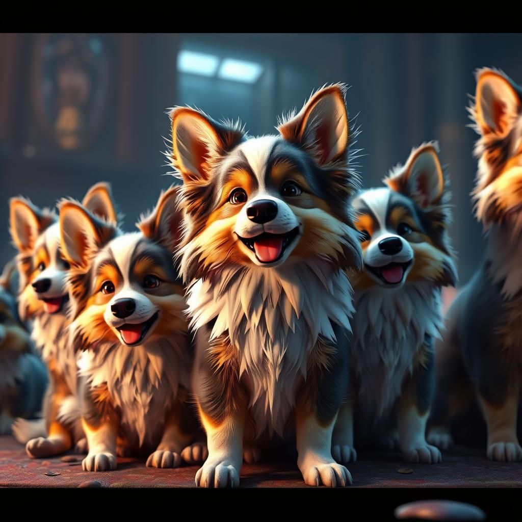 Cuddly Sheltie Puppies in 3D Game Style