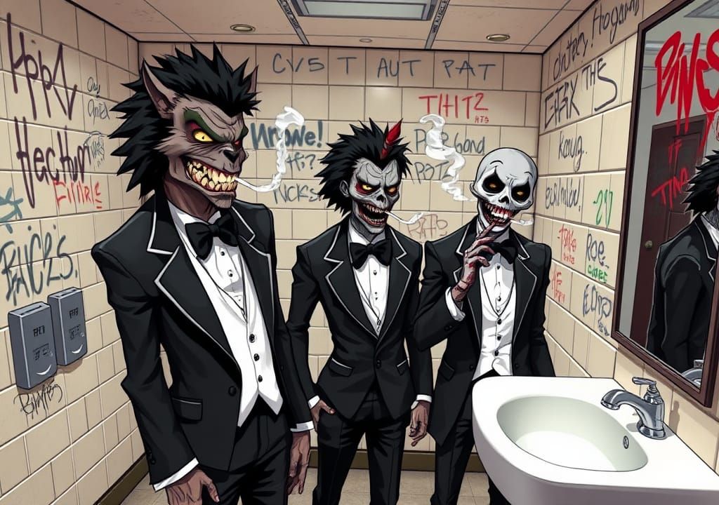 Teenage Werewolf, Zombie and Pinhead Smoking Illustration