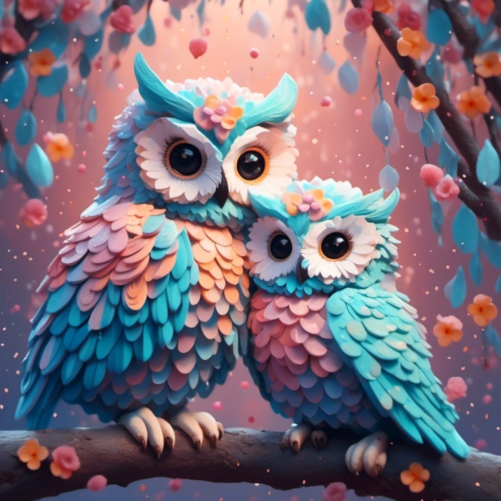 Hyperdetailed Pastel Owls in Soft Colors