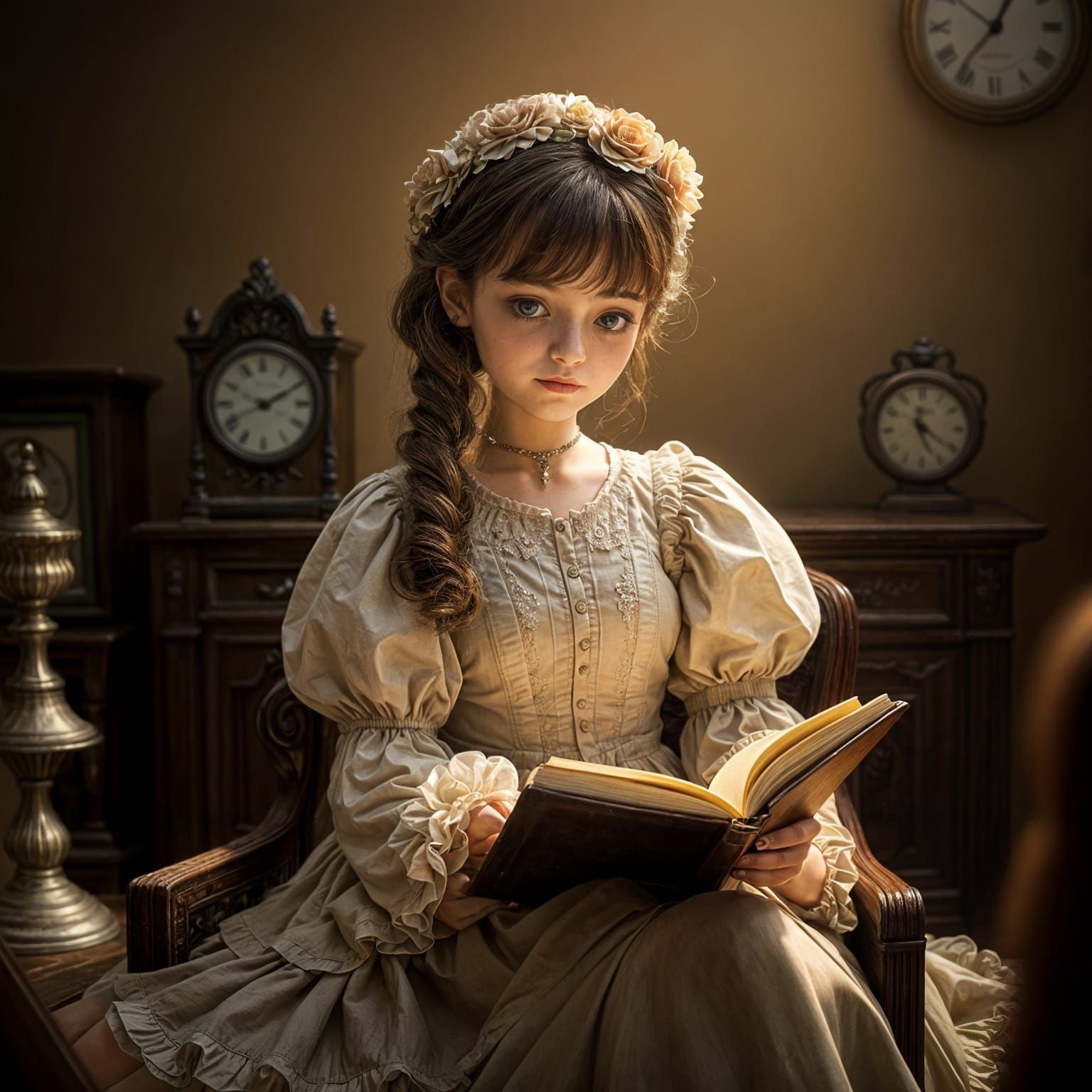 Victorian Doll Girl in Muted Anime Style