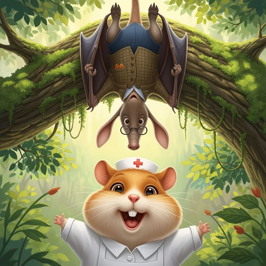 Whimsical Storybook Hamster Nurse and Aardvark