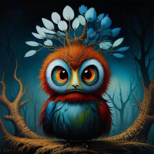 People in Pop Surrealist Painting with Large Eyes