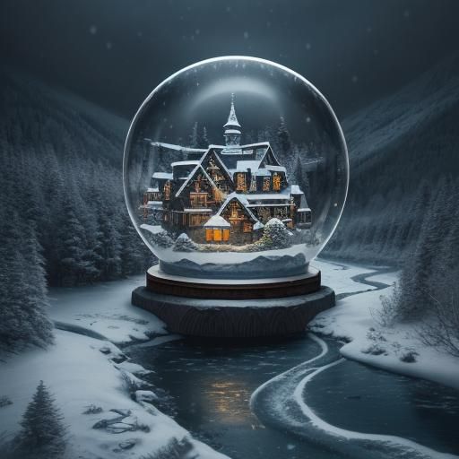 River Runs Through Mountain Snow Globe