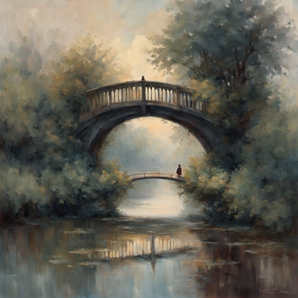 Serene Bridge Scene in Vibrant Impressionist Style