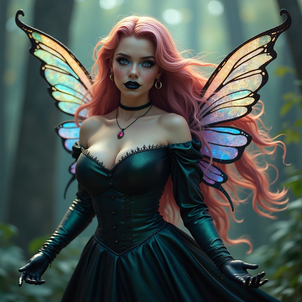 Gothic Fairy with Vibrant Wings and Dark Romance