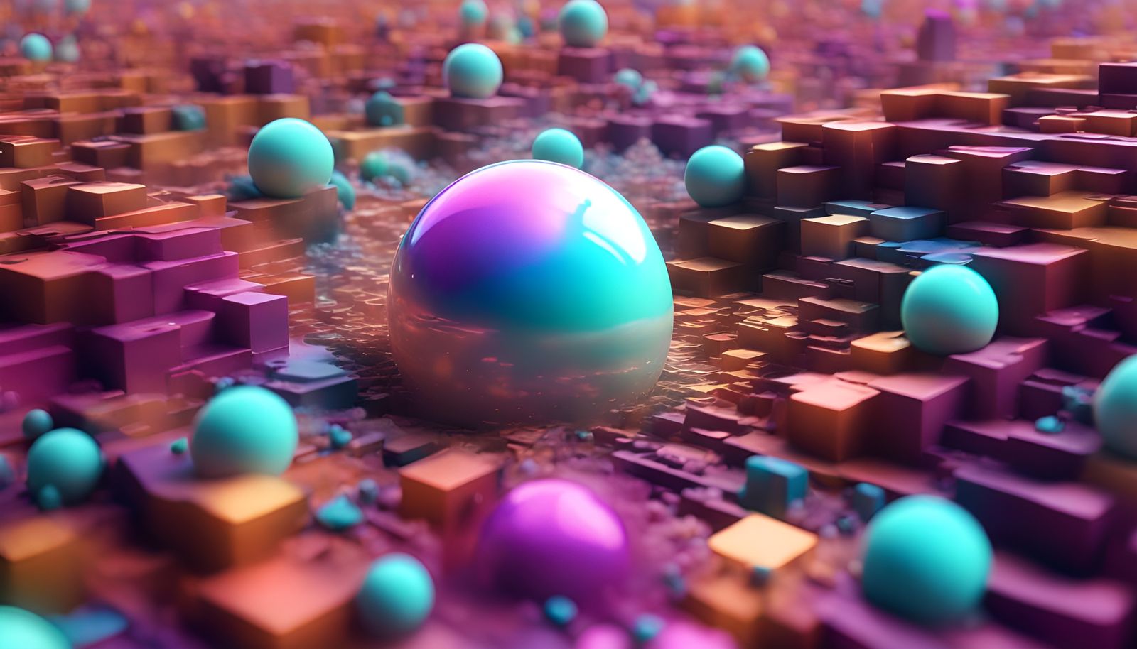 Colorful Minimalist Geometric Abstract 3D Landscape