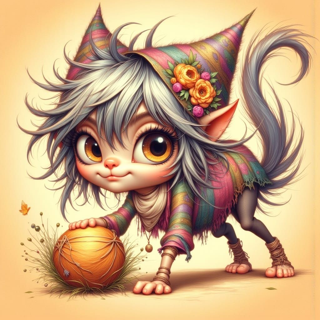 Surreal Punky Pixies Cat Pounces on Fuzzy Ball in Cartoon St...