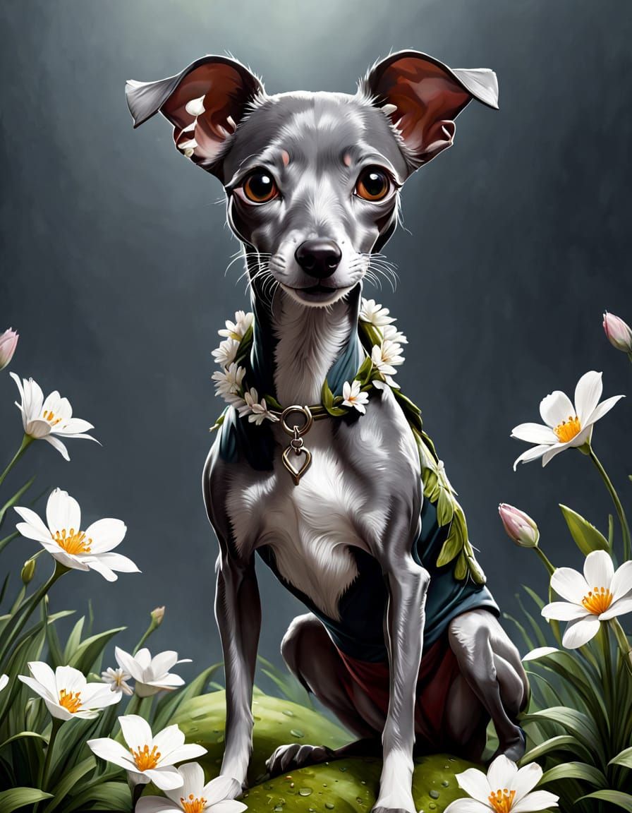 Italian Greyhound in Whimsical Floral Attire