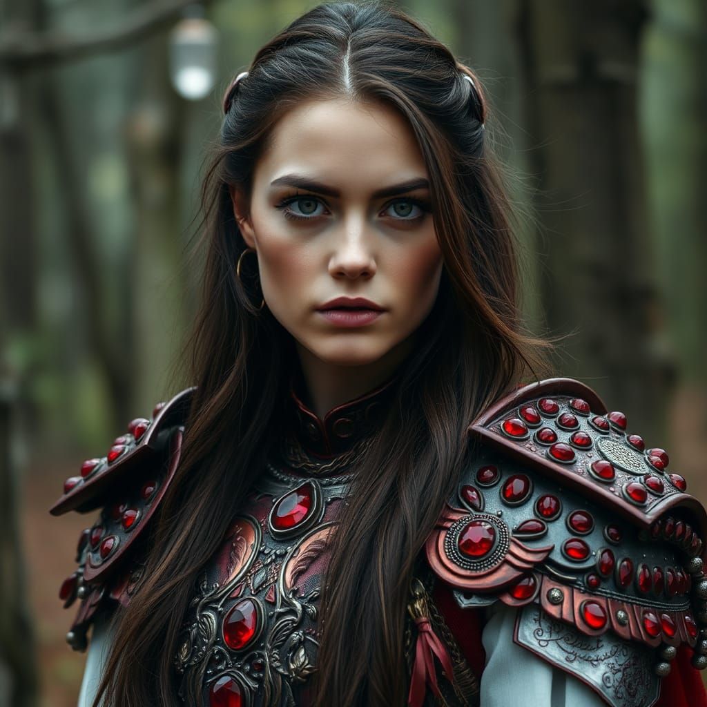 Ruby Armored Woman in Forest