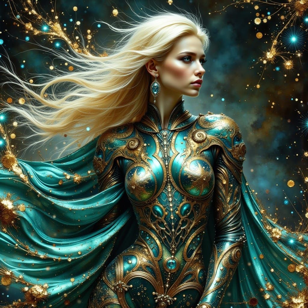 Turquoise Warrior Princess in Vibrant, Fantasy Art Style