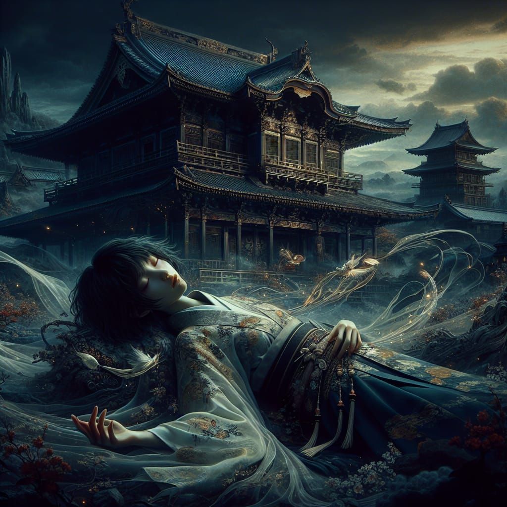 Japanese Woman's Spirit Leaving Body, Gothic Art