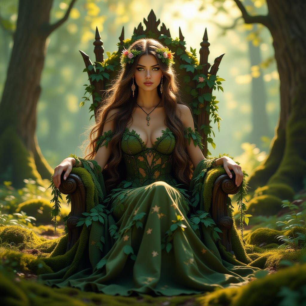 Woodland Queen Portrait in Hyperrealistic Style
