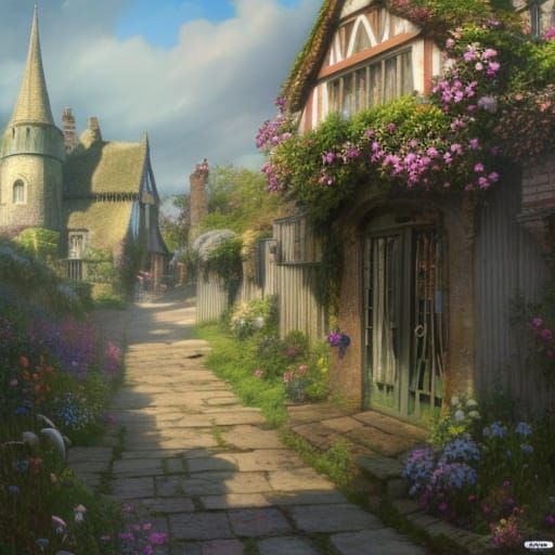 Victorian Seaside Village with Flower Garden