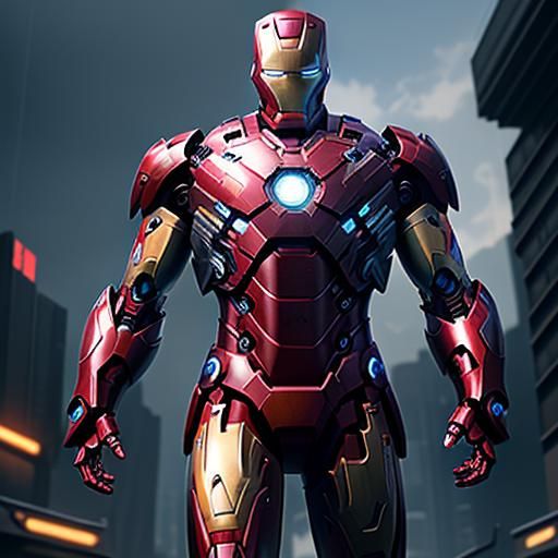 Detailed Iron Man Mech Ground Shot in 8K