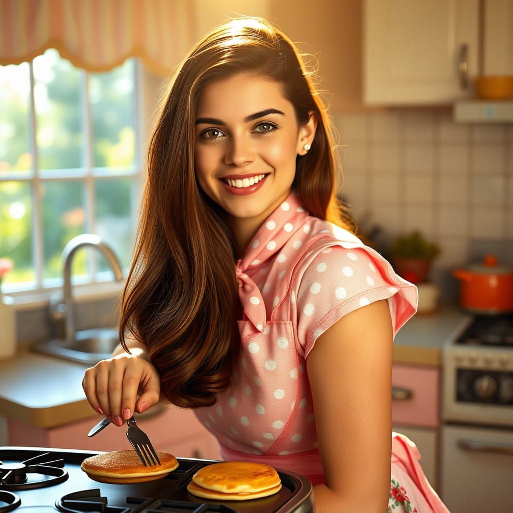 Radiant American Tradwife in 1950s-Style Kitchen
