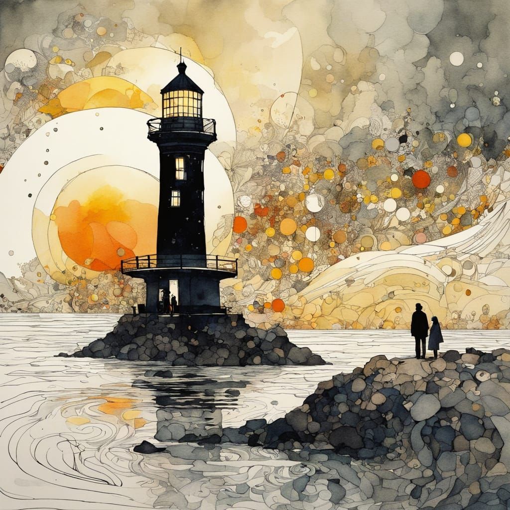 Seascape Lighthouse Watercolour