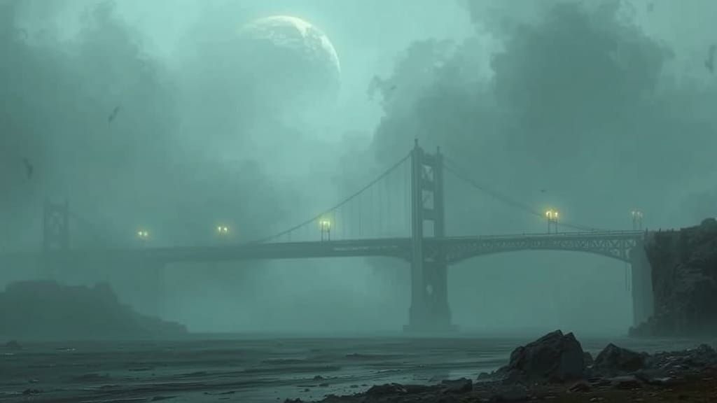 Ghostly Bridge to the Afterlife in Eerie Landscape