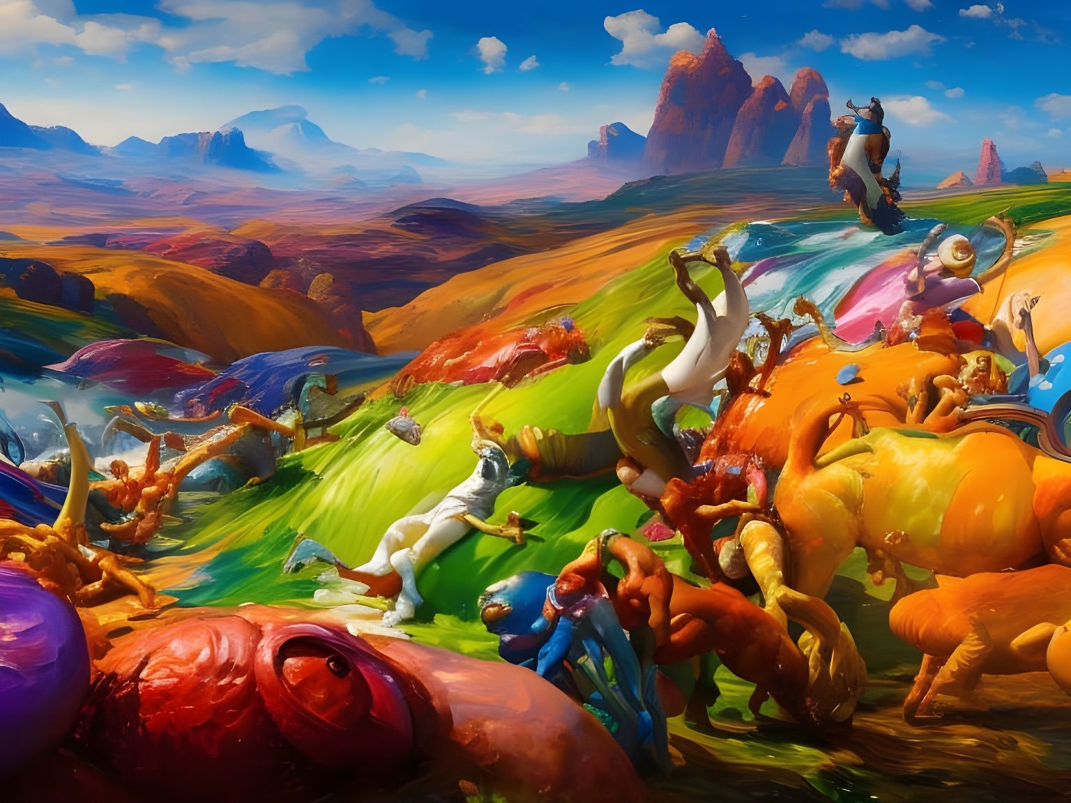 Colorful Paint Flood in Desert, Expressionist Style